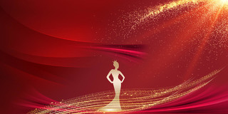 红色唯美女神金色光束三八妇女节浪漫女神节38妇女节展板背景